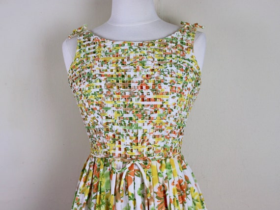 garden party, vintage 1950s sun dress - woven lat… - image 1