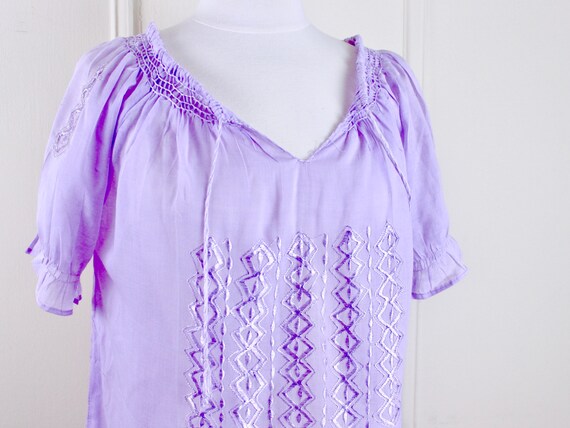 Summertime Blouse, 1980s Lilac Cotton Gauze Peasan