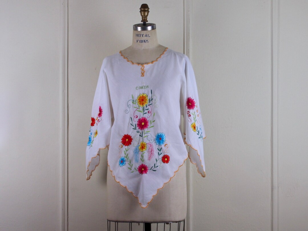 Flowers Embroidery Cancun Vintage White Embroidered - Etsy