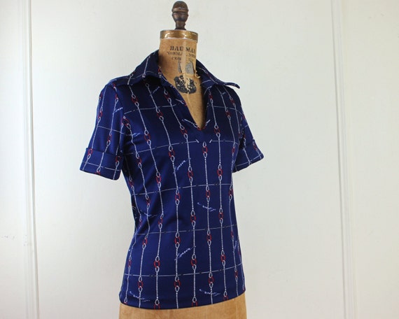 1970s LANVIN navy blue + white + red polo shirt -… - image 2