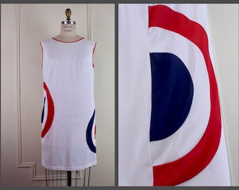 1960s MOD nightie - white + red + blue BULLSEYE - nylon tricot, Vassarette - pjs, pajamas, House DRESS, nightgown - vintage size medium