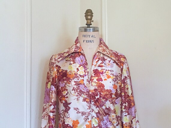 Vintage 1970s Groovy Floral ZIP UP Blouse Sepia Orange Yellow Lilac Metal Zipper Size Medium Etsy Ireland