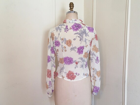 1980s Frilly Floral Neo-Victorian Ruffle Blouse -… - image 7