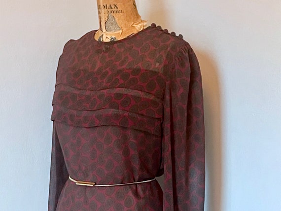 1980s deep red + green PASILEY semi-sheer blouse … - image 4