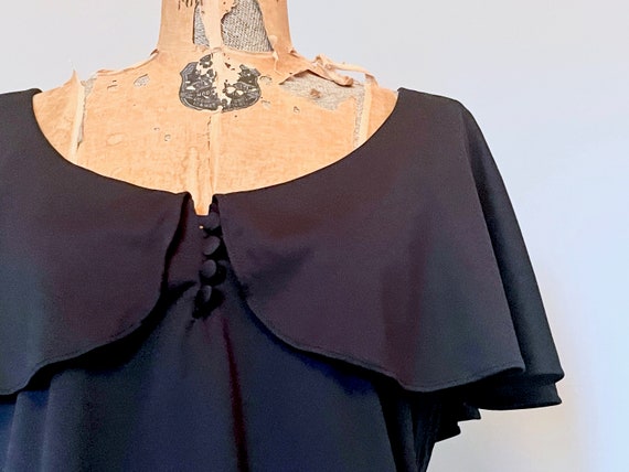 1970s Black Miss Shaheen Blouse - flutter cape, s… - image 9