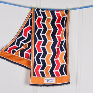 Mademoiselle Ricci, vintage Silk Scarf - designer, Nina Ricci, Paris - orange + black + white graphic print - head wrap, face mask, ascot