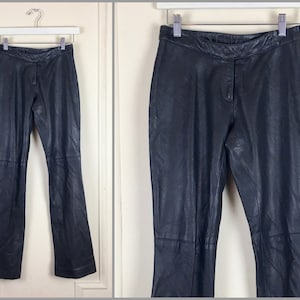 1990s Black Leather pants - LOW RISE pants / jeans - Laundry by Shell Segal - straight leg, hip huggers - vintage sz 2, extra small to small