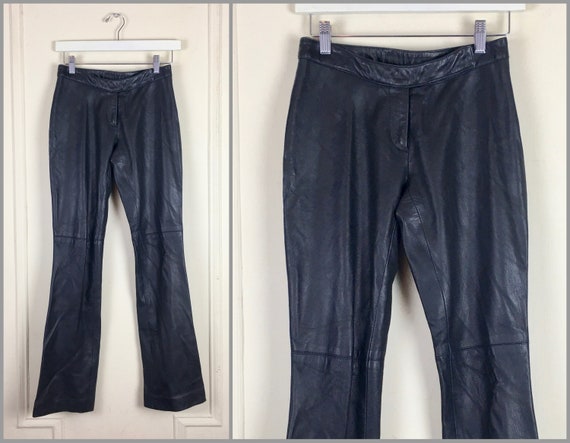 1990s Black Leather pants - LOW RISE pants / jean… - image 1