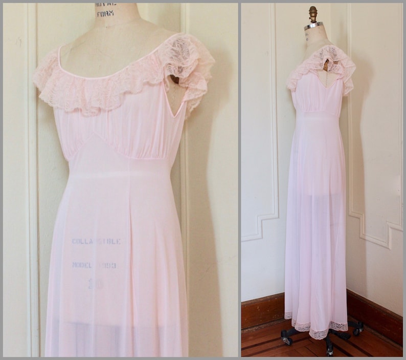 Something Old, 1950s Van Raalte Sheerio Pink Nylon Night Gown With Lace ...