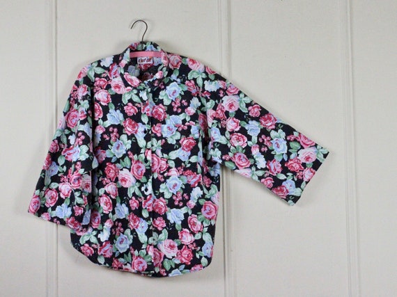 oversized florals, 1980s cotton blouse - black + … - image 2