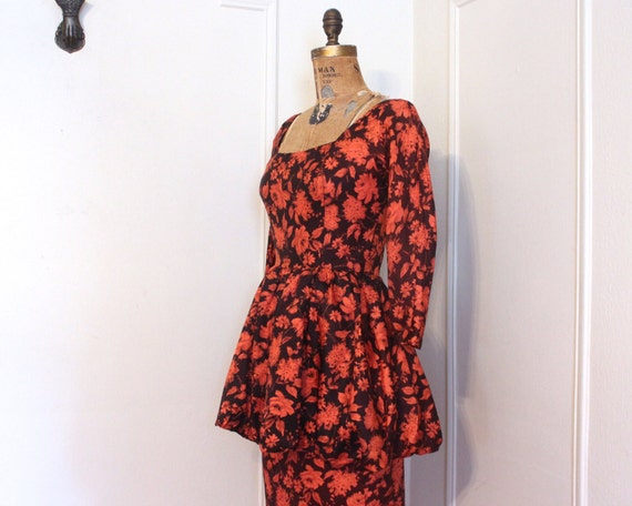black and red peplum dress 1950s Unlabelled Ceil Chapman Black & Red Peplum Dress  Hello Vintage