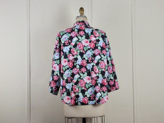 oversized florals, 1980s cotton blouse - black + … - image 8