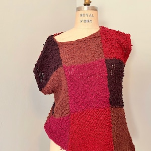 1980s Nubby Colorblock COTTON Sweater Vest - black + brown + burgundy red - Sleeveless Jumper, Pullover -Jeanne Pierre - vintage size large