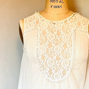 something old, 1960s Off-White Nylon & Lace Nigh Gown by Blanche, Erika McGowan - lingerie, aline babydoll nightie - vintage size small
