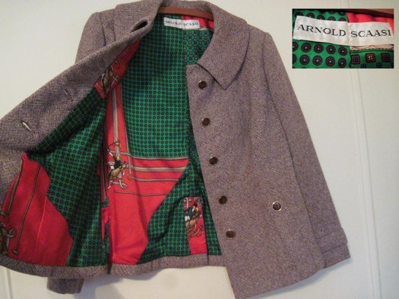 vintage 1960s Arnold Scaasi Brown Tweed Coat, wit… - image 3