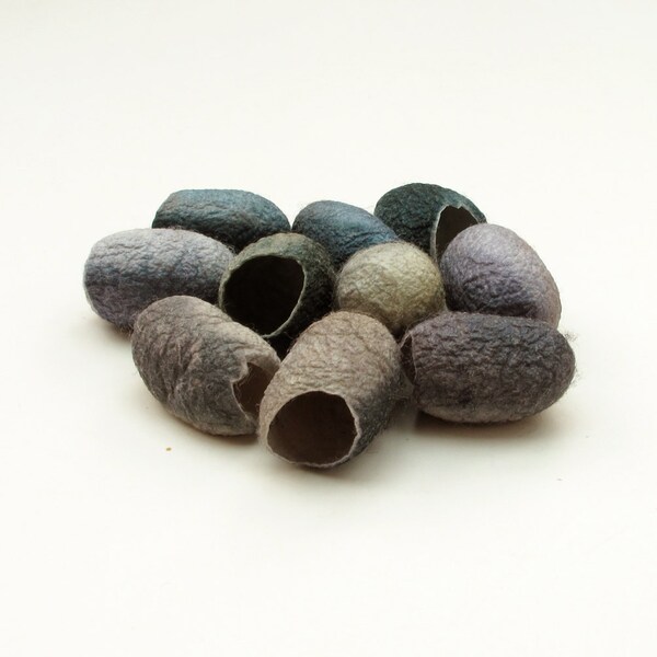 Silk cocoons, hand dyed - light gray, blue grey, slate, beige, stone