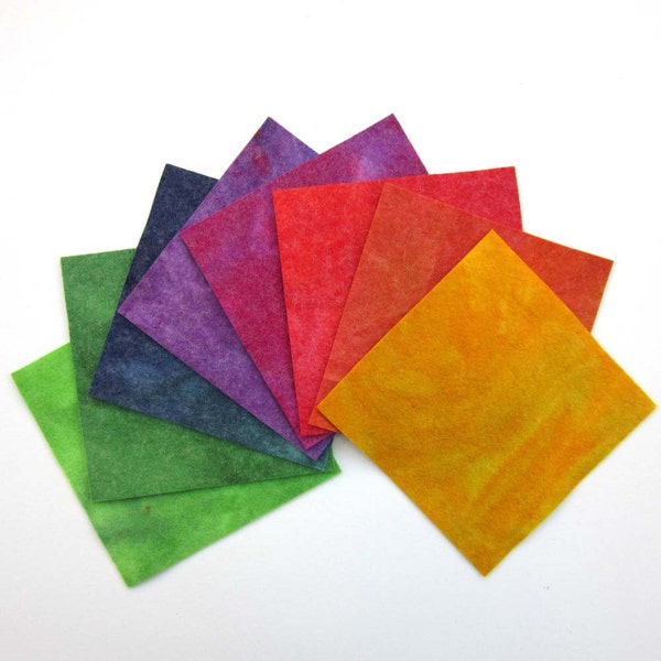 Hand dyed wool viscose felt - 8 x 6 inch squares rainbow colors red, orange, yellow, mauve, purple, blue, green