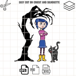 Coraline and Scary Claw Tree Svg, Coraline Button Eyes Svg, Halloween Svg, Horror Svg, Cricut, Silhouette Vector Cut File