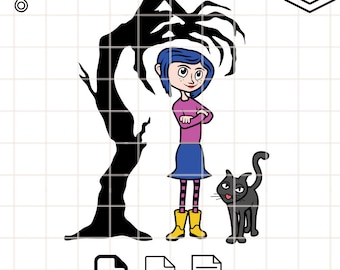 Coraline und Scary Baum SVG: Halloween Horror Schnittdatei (Digital Download)