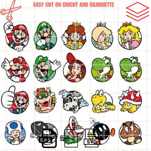 Super Mario Heads Bundle geschnitten, Mario Charaktere Art, Super Mario Art, Mario Bros Art, Cricut, Silhouette Vektor geschnitten Datei