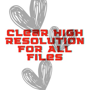 Pode incluir: Texto vermelho em fundo branco com dois cora&ccedil;&otilde;es cinzentos. O texto diz "CLEAR HIGH RESOLUTION FOR ALL FILES".