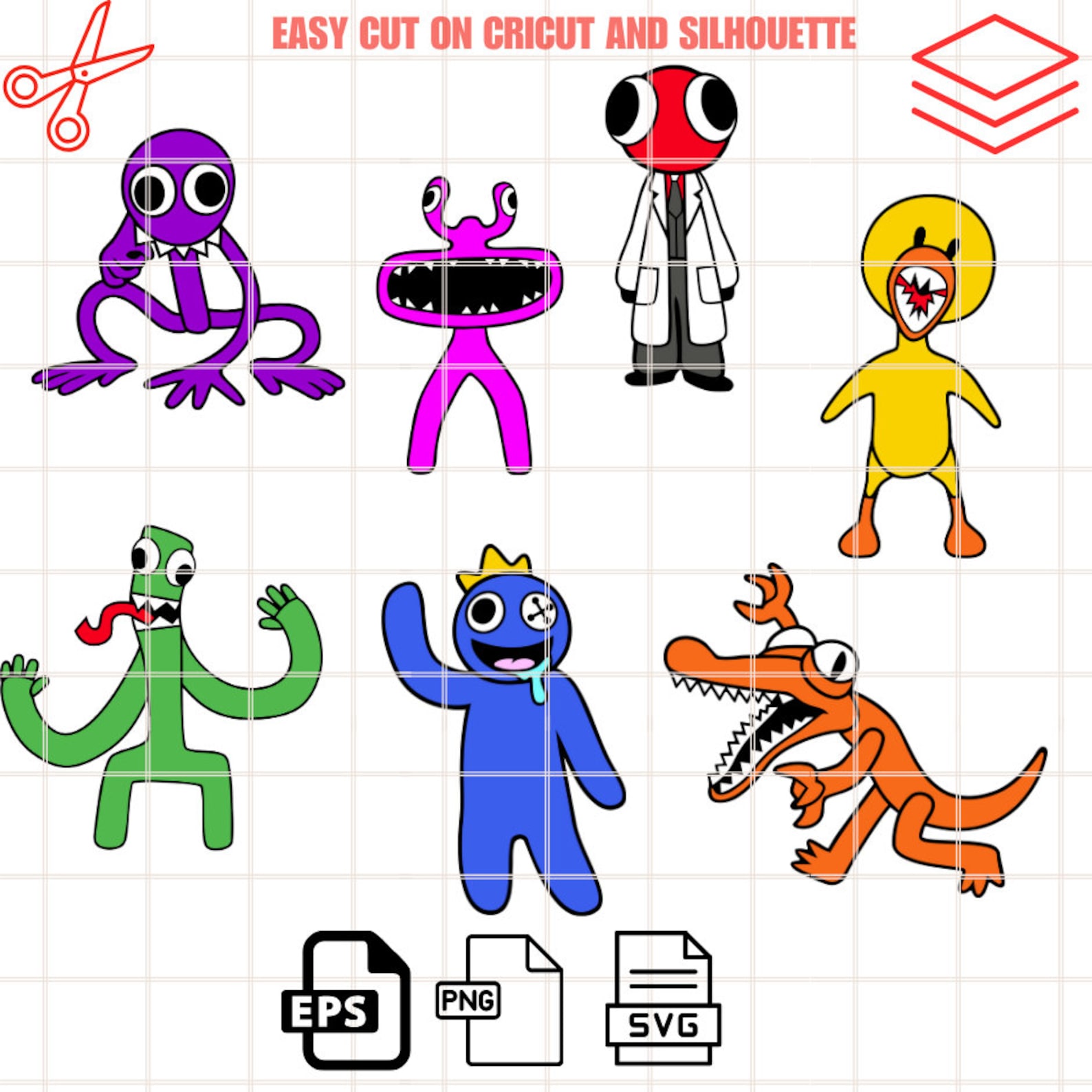 Rainbow Friends Characters Svg, Rainbow Family Svg, Gamer Rainbow