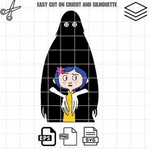 Coraline with Ghost Svg, Coraline Button Eyes Svg, Halloween Svg, Horror Svg, Cricut, Silhouette Vector Cut File