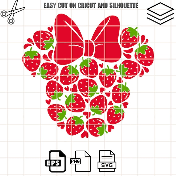 Strawberry Minnie Mouse SVG: Fruits Summer Kawaii Vector (Digital Download)