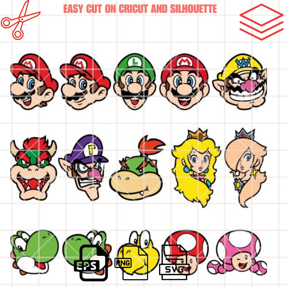 Super Mario Heads Bundle Svg, Mario Characters Svg, Super Mario Svg