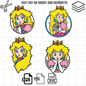 Princess Peach Face SVG Bundle: Mario Cricut & Silhouette Cut File (Digital Download)