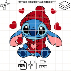Stitch Valentine Candy Heart Svg, Love Svg, Valentine’s Day Svg, Kawaii Svg, Cricut, Silhouette Vector Cut File