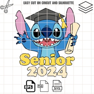 Stitch Senior 2024 Svg, Graduation Svg, School Svg, Kawaii Svg, Cricut, Silhouette Vector Cut File
