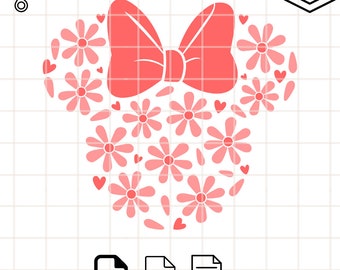 Daisies Minnie Mouse Head SVG: Kawaii Cricut Cut File (Digital Download)