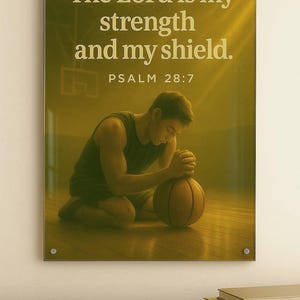 Religious Wall Art, Christian Basketball Poster, Inspirational Sports Decor, Teen Boy Bedroom Print, Faith-Based Gift, Acrylic Wall Art