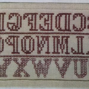 Needlemade Designs Reversible Cross Stitch Sampler with Scissors for fob and Needle book pattern letters cross stitch sampler in reverse