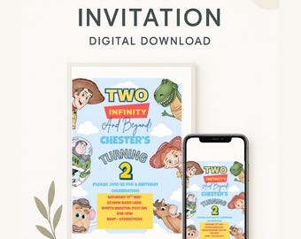 Invitación de cumpleaños de Toy Story / Invitación para fiesta de dos Infinity and Beyond / Descarga digital editable / Imprimible para segundo cumpleaños