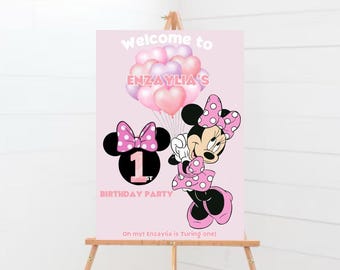 Minnie Mouse Inspired Birthday Welcome Sign – 16x24” / A2 Size | Editable Canva Template – Instant Download