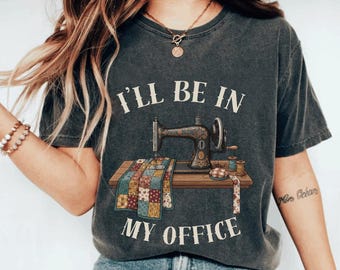 I’ll Be In My Office PNG, Quilting Sewing Sublimation Design, Blue Floral Sewing Machine Clipart, Seamstress Craft Digital Download