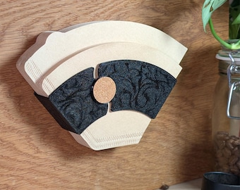 Coffee filter holder with floral relief – slim, adhesive, perfect for storage on wall or cabinet, for Melitta size 2 & 4 and others
