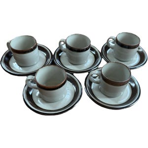 Vintage ARABIA of FINLAND KARELIA Pottery Coffee/Tea Cup & Saucer Set of 5
