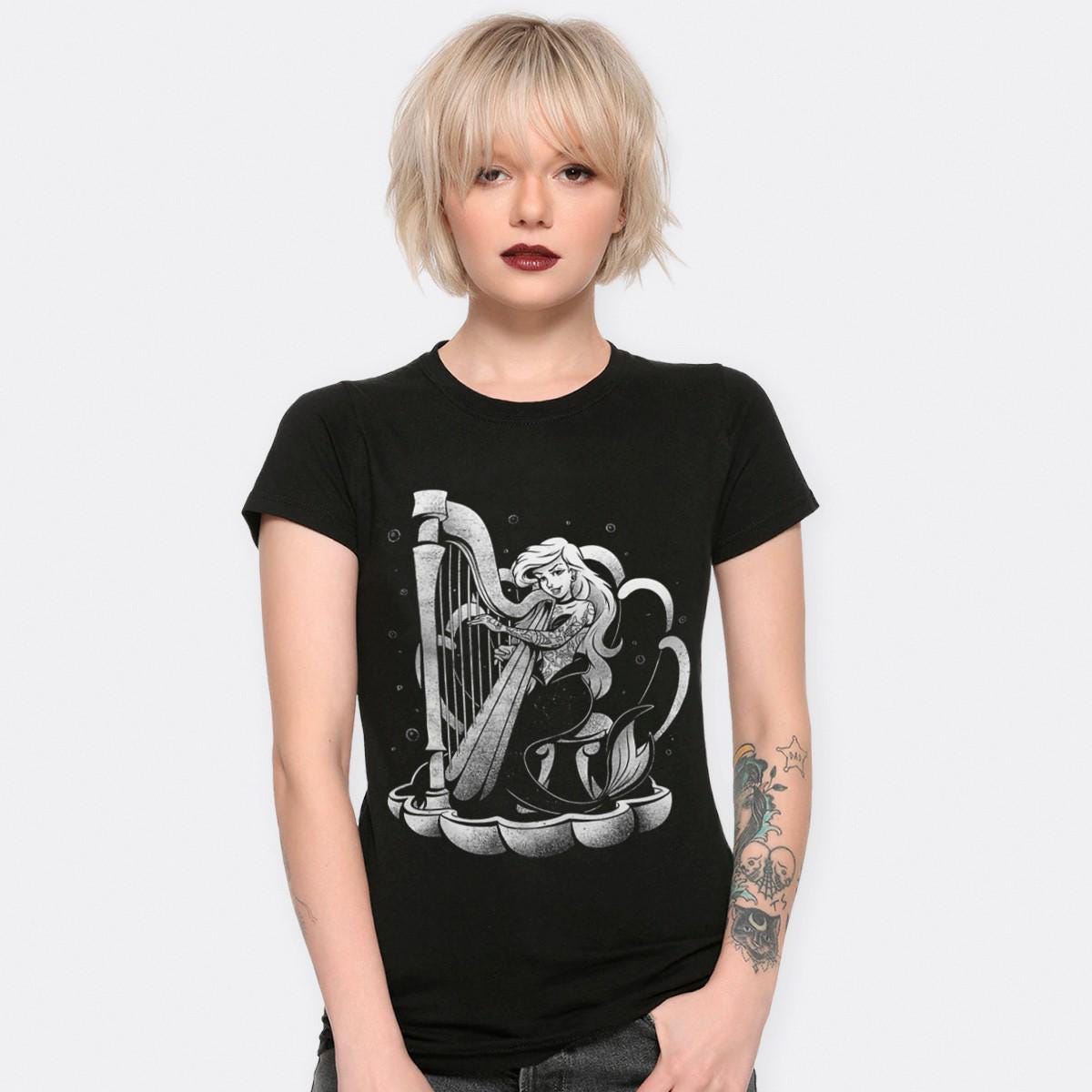 T-shirt Femme Ariel Sirène Tatouée, Style Rock, 100% Coton - 6