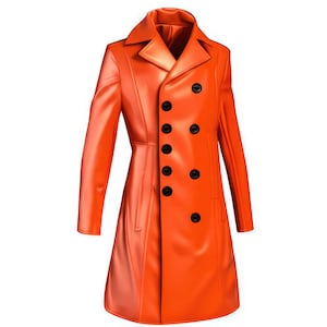 Handmade Orange Leather Trench Coat – Custom Men&#39;s Outerwear