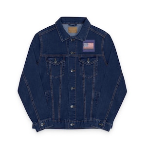 USA Flag Embroidery Denim Jacket | Patriotic Embroidered Jacket in Blue, Black, White | Classic Denim Jacket for Men & Women