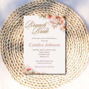 Bridal Shower Invitation Floral Bridal Brunch Invite Bruch with the Bride Canva Template Printable Invitation Editable Template
