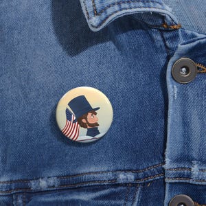 Botón con el retrato de Abraham Lincoln / Pin con la bandera estadounidense / Regalo para aficionados a la historia
