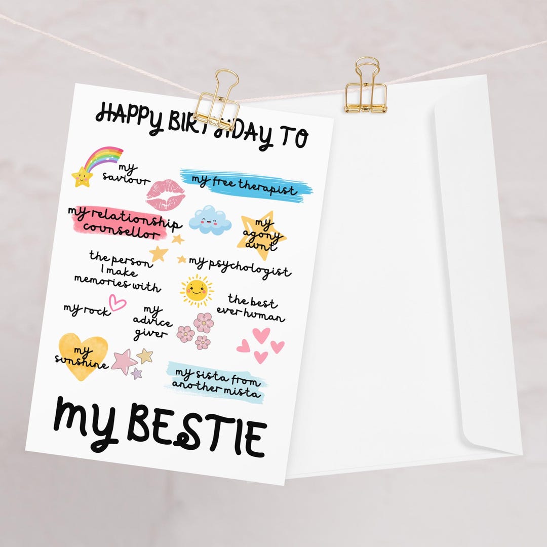 My Bestie Birthday Card A5 Blank Inside for Own Message With Spare ...