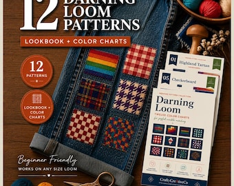 Speedweve Patterns, 12 Darning Loom Weaving Charts PDF, Beginner Darning Chart, Clothing Repair, Instant Download