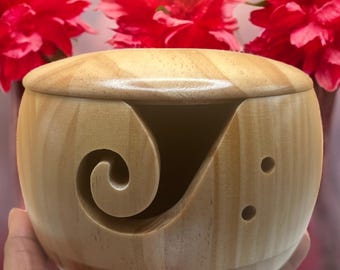 Crochet Yarn Bowl with Lid, Crochet Yarn Holder Bowl, Knitting Bowls For Yarn, Knitting Yarn Holder, Yarn Bowl, Crochet Bowl, Natural Wood