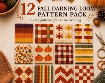 Speedweve Fall Weaving Patterns, 12 Autumn Darning Loom Charts PDF, Pumpkin Plaid, Mending, Instant Download