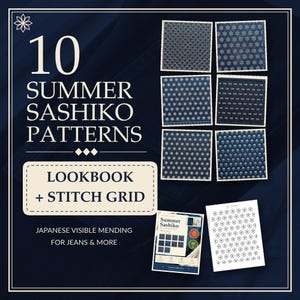 Summer Sashiko Patterns PDF, 10 Japanese Wave Hydrangea Motifs, Printable Stencils, Stick and Stitch, Boro, Instant Download